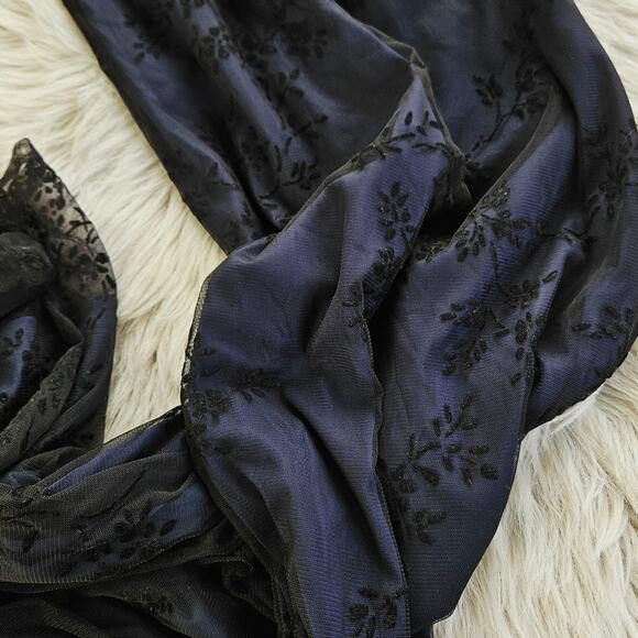 Y2K Navy Blue Black Velvet Burnout Mesh Floral Maxi Slip Dress Medium Whimsigoth - Picture 13 of 16